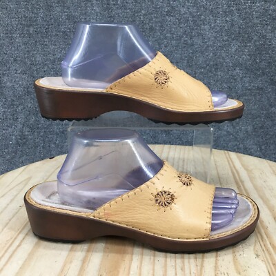 Softspots Sandals Womens 10 M Slide Wedge Slip On Yellow Leather Open Toe Casual