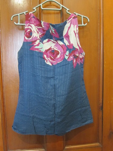 Pair Monsoon tops; Silk cotton blend; UK 8; navy floral; copper/green multi - Picture 4 of 5