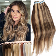 FULL HEAD Tape In Remy Skin Weft Russian 100 Human Hair Extensions Highlight US