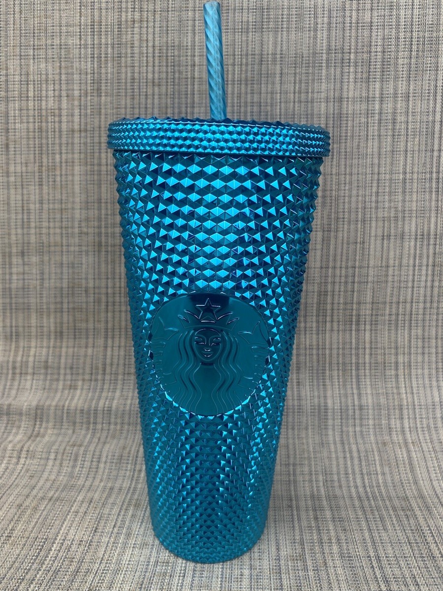 Starbucks Tumbler Summer 2023 Blue Chrome Studded Bling Cold Cup New