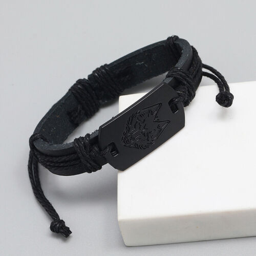 Neutral Leather Vintage Braided Rope Black Wolf Head Bracelet Fashion Jewe'AU - Photo 1/6