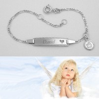 Baby Taufe Echt Silber 925 Schutz Engel Herz Ident Armband Mit Gravur Name Datum