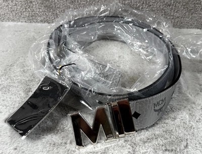 MCM ベルト　ブラック　リバーシブル　シルバー MCM Reversible Belt Mens Dark Gray Genuine Leather M Logo Silver