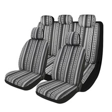 9PCS Baja Saddle Blanket Car Seat Covers, Front Set Breathable Black White Thin