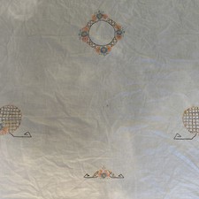 49 Square Embroidered White Edged Tablecloth. VGUC.
