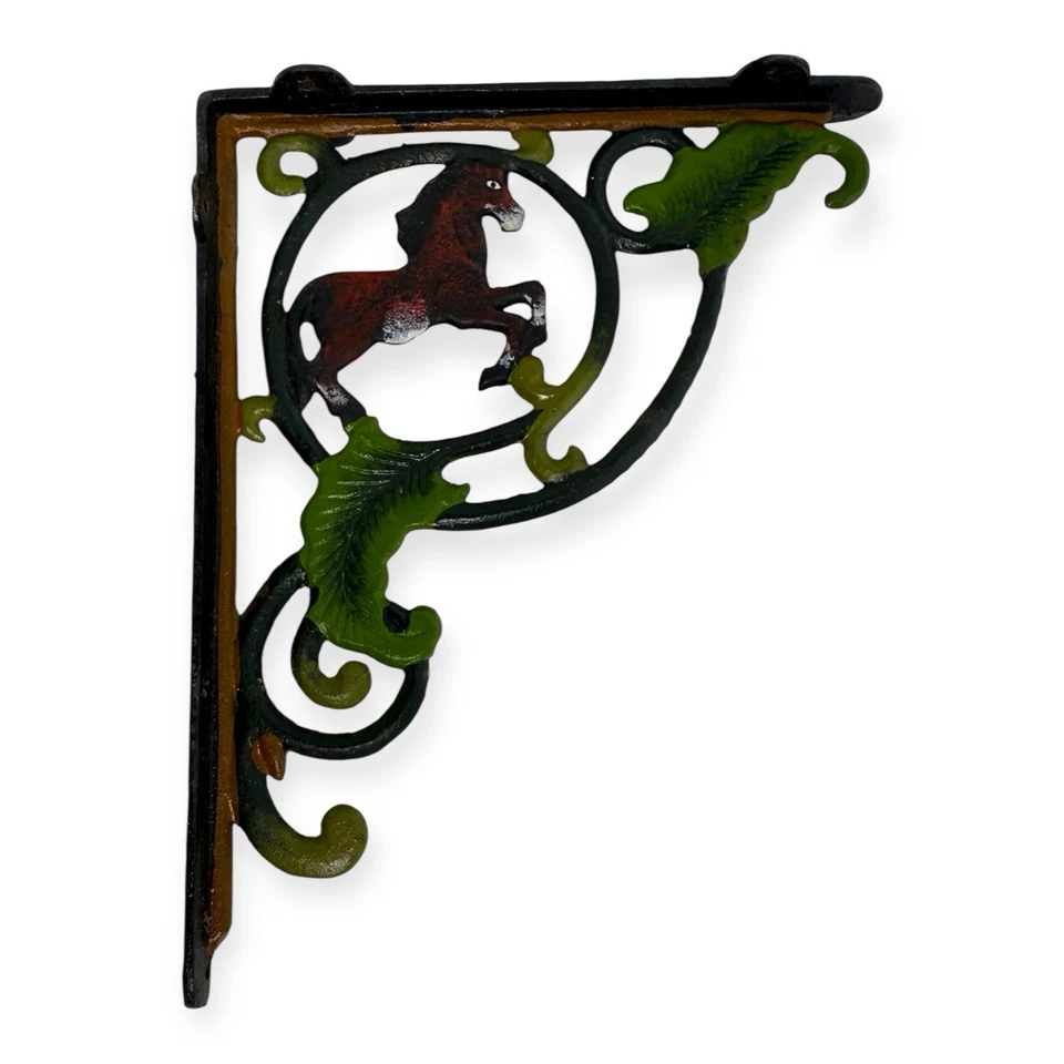 Vintage 1970s Cast Iron Jumping Horse Shelf Brackets Painted Rustic Equestrian - image 4 of 4