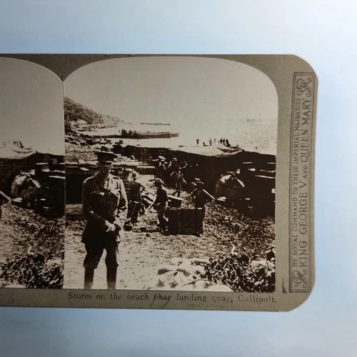 WW1 Military Stereoview C1916 Real Photo Turkey Gallipoli Stores Landed On Beach