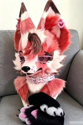 Fursuit Long haired Dog Fox Mascot Party Halloween Fur Cosplay(head+claws)