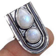 Decent Rainbow Moonstone 925 Silver Plated Ring US 6 Ethnic Jewelry JW