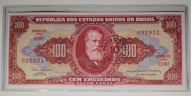 1966 Brasil 100 Cruzeiros Uncirculated Banknote