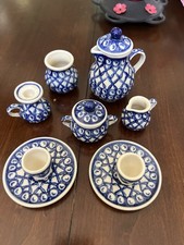 Authentic Miniature Polish Pottery Tea Set   11 Pieces   Boles awiec, Poland