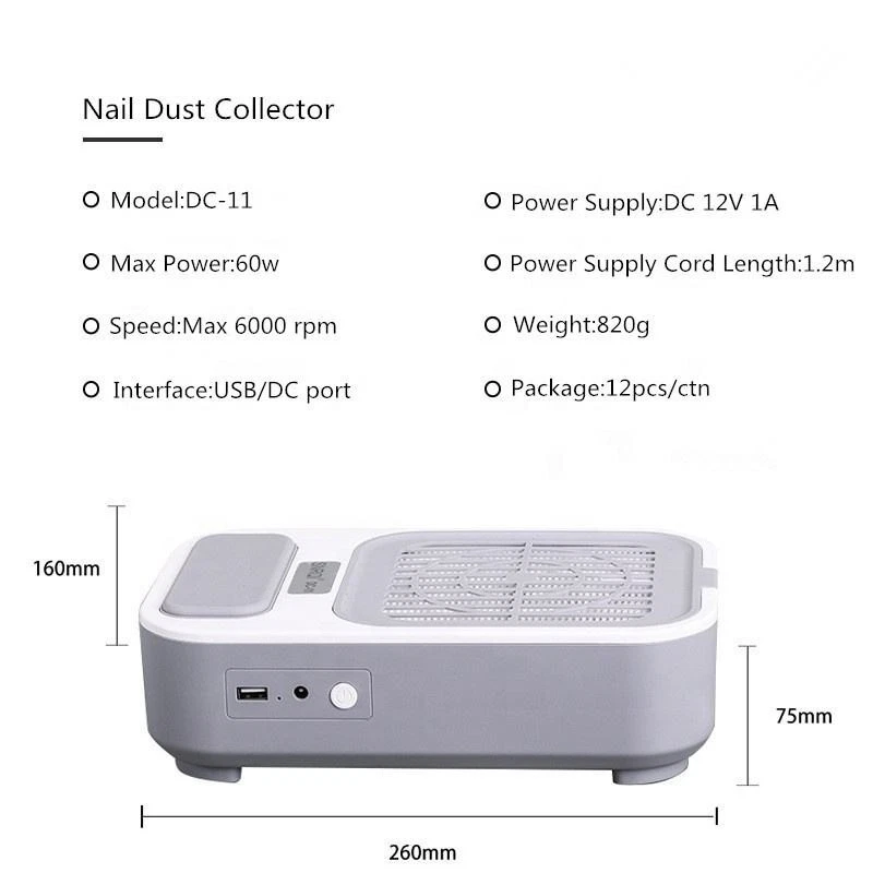 Colector de polvo de uñas 6000 RPM - 60W aspiradora de manicura con filtro para salón y hogar Foto 2 de 4