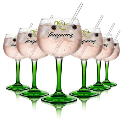 6x Tanqueray Ballonglas 0,59l Copa Gin Tonic Stielglas XXL Grün Gläser Set
