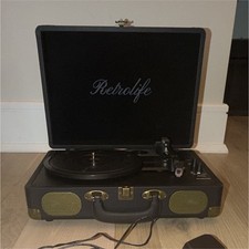 Retrolife R609 Portable Record Player Turntable Black RCA 33/45/78 RPM