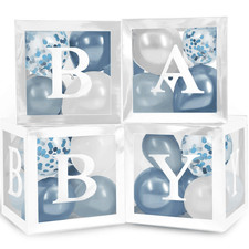 Baby Shower Boxes with Letters   White Boxes with White Dusty Blue Light Blue