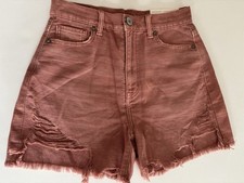 American Eagle Highest Rise Mom Shorts High Waist Distressed Raw Hem Rose 0 25