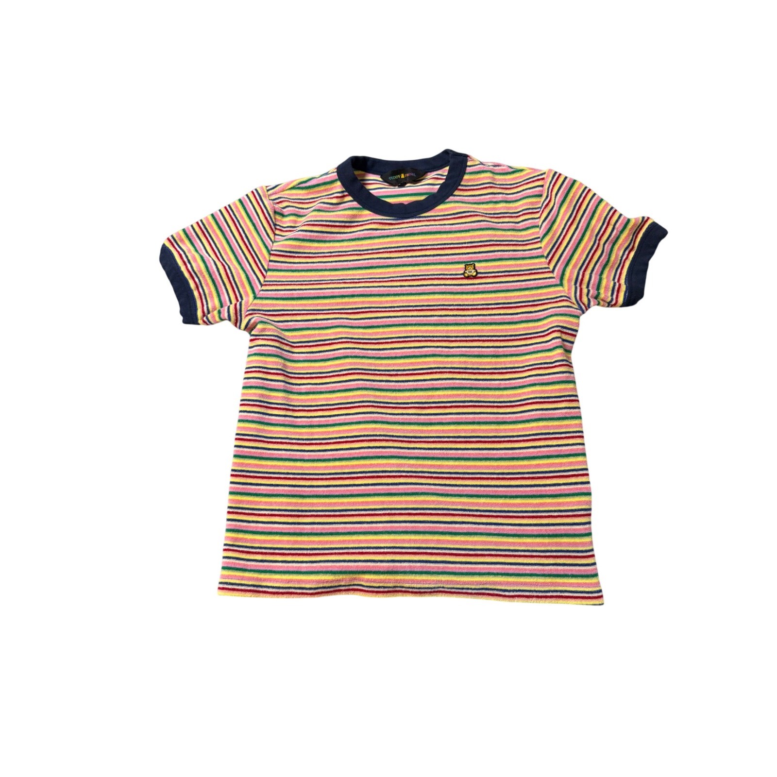 Teddy Fresh Fitted Stripe Terry Tee Size Small Slim Fit Cotton Crew Neck