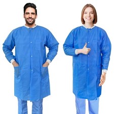 Disposable Lab Coats Medium 30 Pack Blue SMS 60 GSM Knee Length