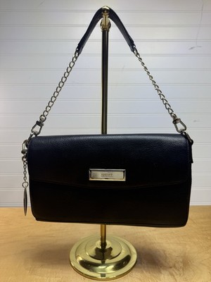 DKNY Black Genuine Leather Baguette Shoulder Bag Evening Clutch