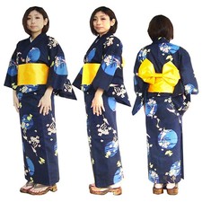 3p set /Butterfly Pattern on Navy Blue yukata/women/Japanese summer Kimono/Japan