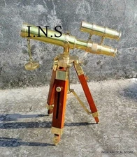 10" Brass Marine Polish Finish Nautical Spyglass Telescope Wooden Tripod Stand