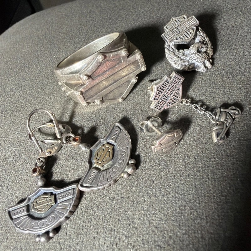 Harley Davidson Motorcycle Sterling Silver/10K 100 Year Earrings Ring Jewelry Lo
