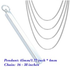 Designer Inspired Real 925 Sterling Silver Classic Vertical Bar Pendant Necklace