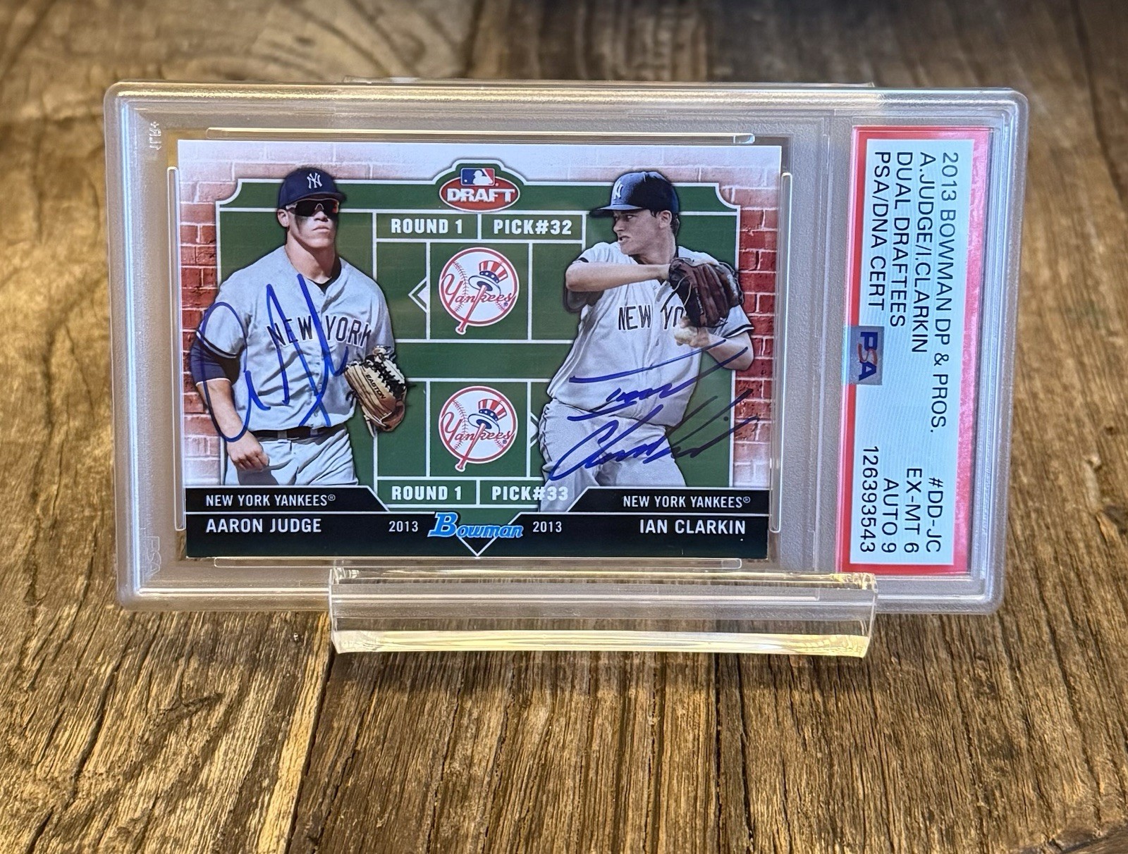 Aaron Judge Autographed Signed New York Yankees 2013 Bowman Draft Picks Dual Draftee , Ian Clarkin Auto PSA 