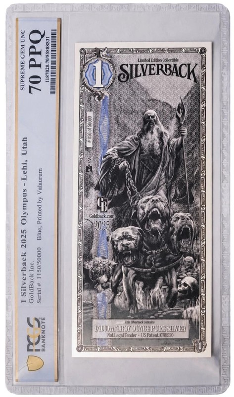 2025 Olympus Hades Blue Silverback Note PCGS 70 - Lehi, Utah