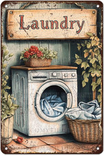 Vintage Metal Laundry Room Wall Art Sign - 12x8 Inch Home Decor