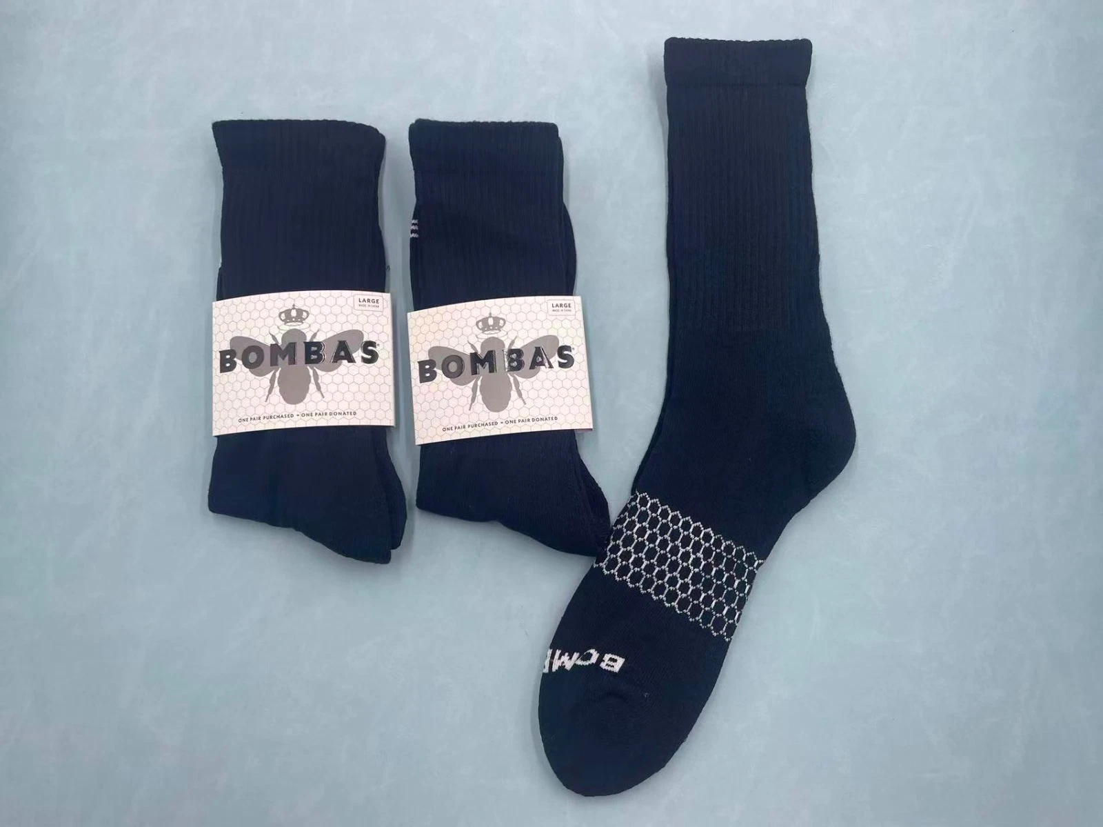 3 Pairs Bombas Men's Solid Honeycomb Calf socks Size Large 9-13 Black