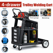 T02 Welding Cart Welder Trolley for Gas Bottles w/ Wheels With drawers Black 