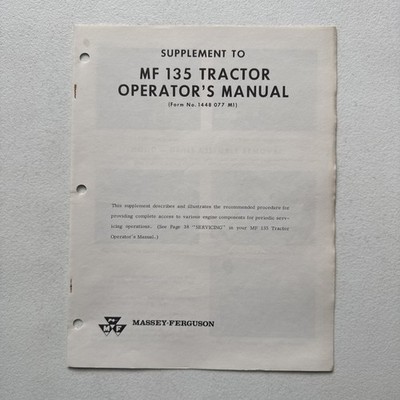 Vintage 1968 Massey Ferguson Supplement To MF 135 Tractor Operator s Manual