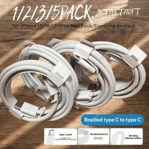 3/6/10FT USB C Cable 60W Type C To Type C PD Fast Charger For iPhone15 16 17 Lot