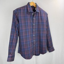 Robert Graham Button-Up Shirt Men XL Blue Plaid Geometric Art FlipCuff LS Cotton