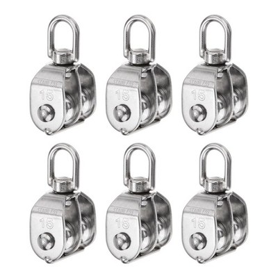 6pcs, M15 Double Pulley Block Stainless Steel Swivel Rigging Lifting Wheel