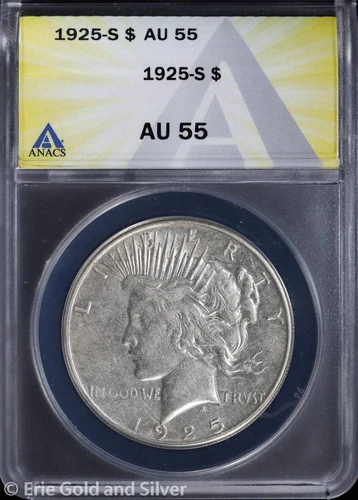 1925-S $1 Peace Silver Dollar ANACS AU 55