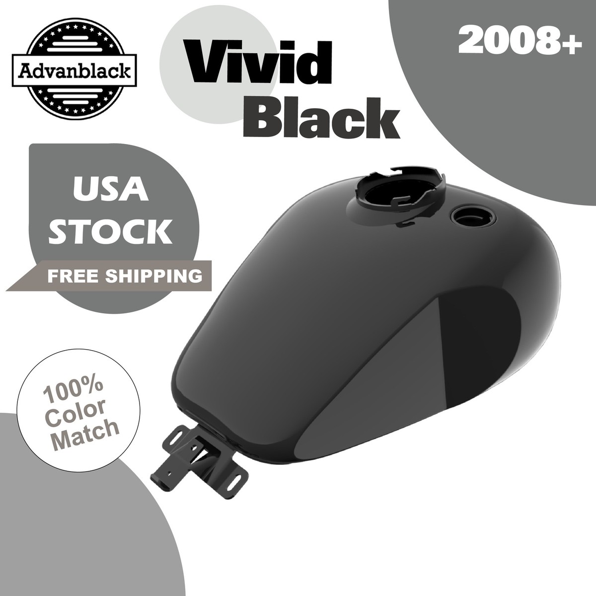 Advanblack Vivid Black Holeshot Gas Tank with Knee Cutout Fits 08