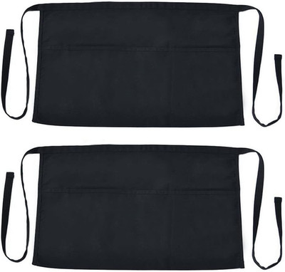 2 Stück Taillenschürze Schwarz, 50X32,5Cm Halbschürze Unisex Kellnerschürze Mit