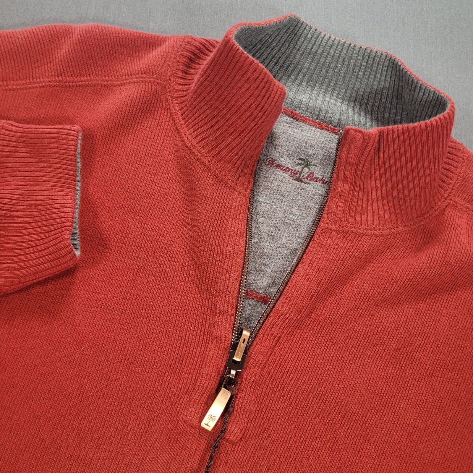 NWT Tommy Bahama Mens Quarter Zip Mock Neck Sweater Large Rust Cotton Old Money