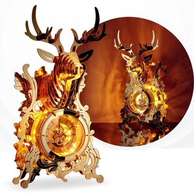Funpola 68-teiliges 3D-Puzzle, Acryl, LED, Metallpuzzle, Goldene Hirschuhr, Zum Selbermachen B