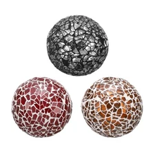 3Pcs Decorative Glass Balls 2.36 Inch, Silver Black, Red, Brown