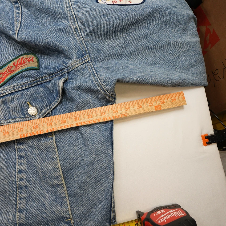 Vintage Code Bleu Jacket Mens Sz L/XL Blue Denim Jean Patchwork Bomber Trucker - Image 3 of 4