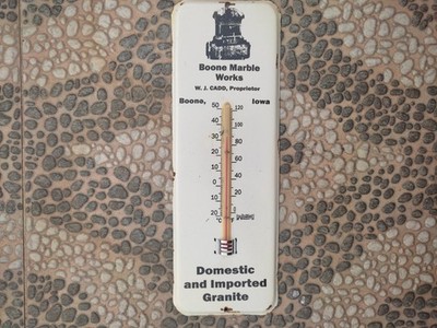 Antique Vibe Boone Marble Works Thermometer - Aged Porcelain Style Steel Sign