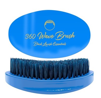 360 Wave Brush MED/HARD Build Deeper Waves  Hard Boar Bristle Curved Design BLUE