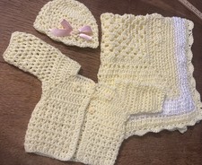 Maglione, coperta e cappello bambino all'uncinetto a mano 3 pezzi Layette regalo perfetto per neonato