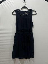 Loft Ann Taylor Dress Womens 8 Blue Plunge Preppy Academia Event Occasion