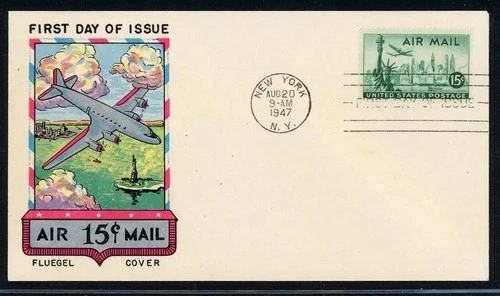 UNITED STATES FLUEGEL COVER LOT #44 1947 15c Air Mail Statue of Liberty FDC $$$