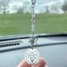 Custom Birthstone Crystal Daughter Butterfly Rear View Mirror Char Charm To My Custom Birthstone Crystal Daughter Butterfly Rear View Mirror Char Charm To My