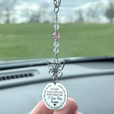 Custom Birthstone Crystal Daughter Butterfly Rear View Mirror Char Charm, To My